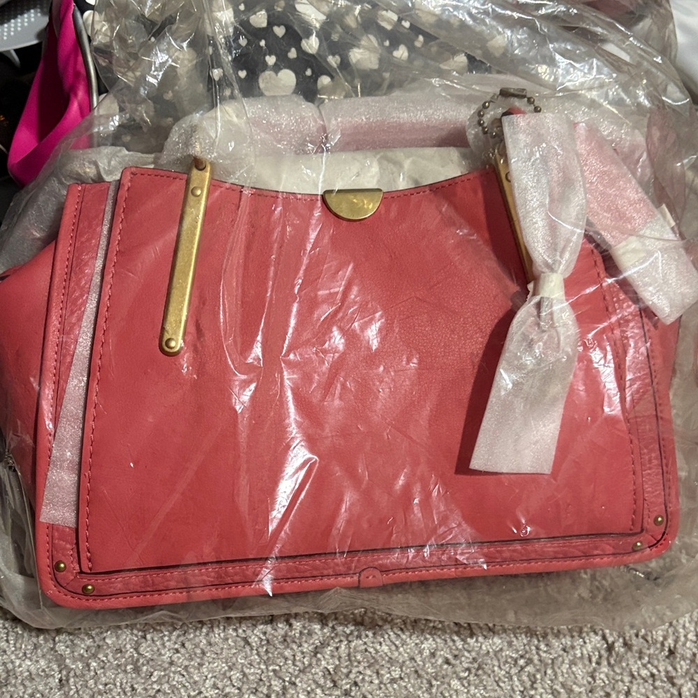 Coach Coral Leather Satchel with Gold Accents